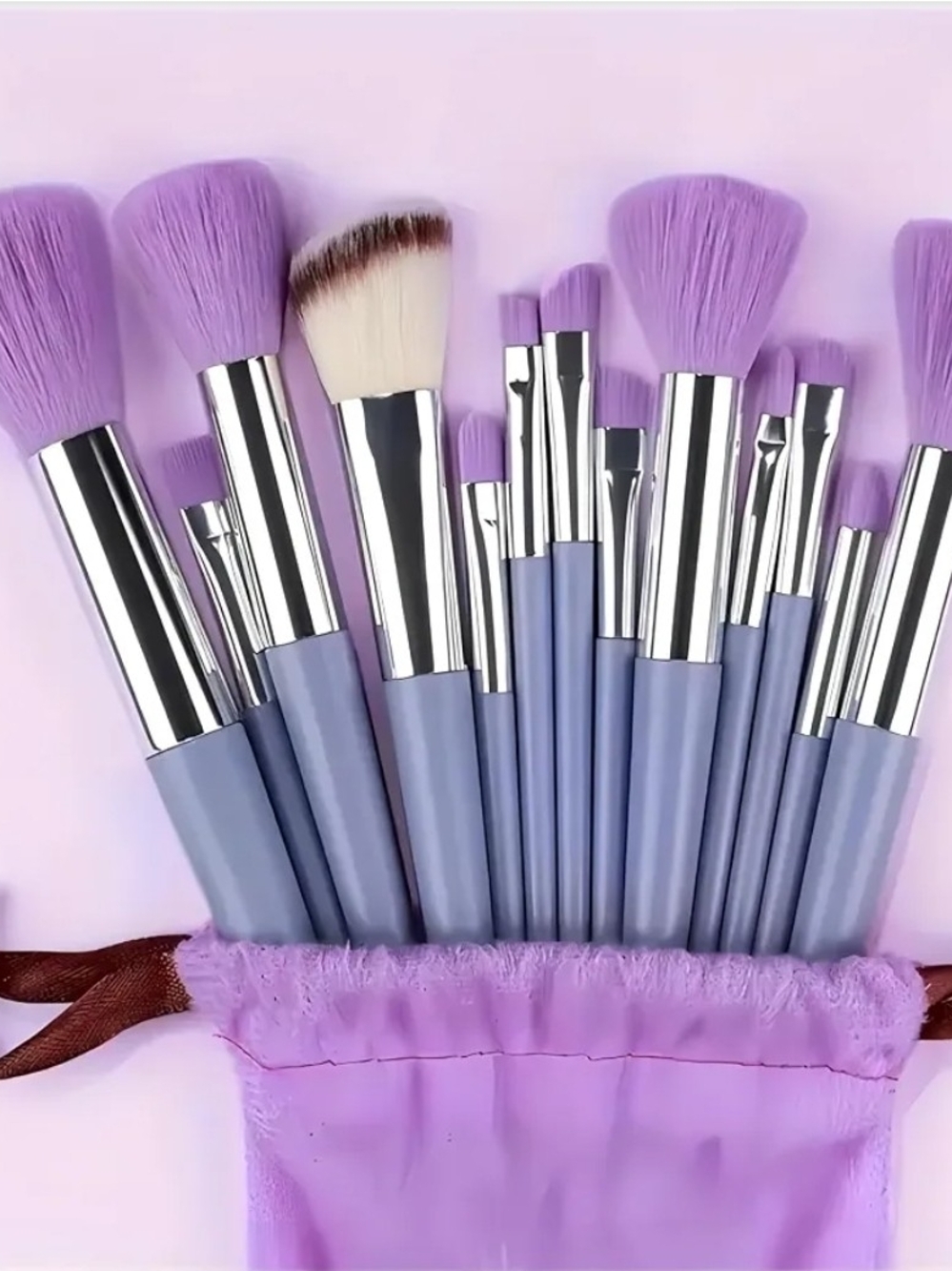 Purple Makeup Brush Set - 12-Piece Professional Kit + BAG - NEW
